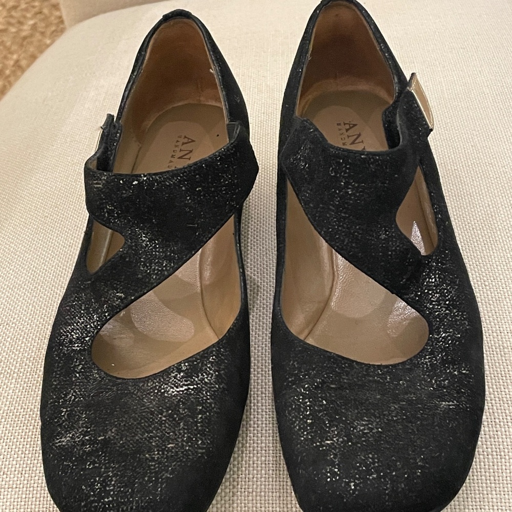 Anyi Lu navy blue sueded leather wedge shoes size 38